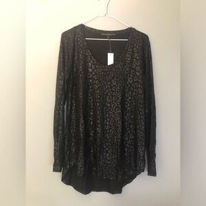 White House Black Market Small Signature Leopard Foul Ling Sleeve Top Black New